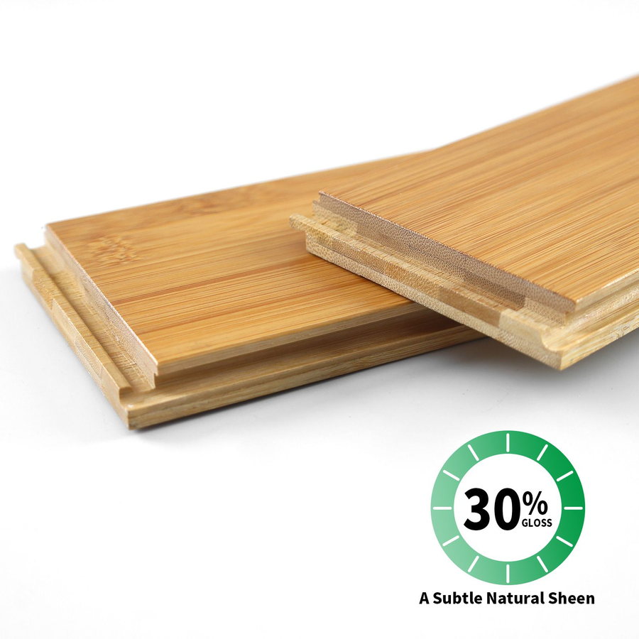 Light honey click lock bamboo planks with a 30 percent harder surface