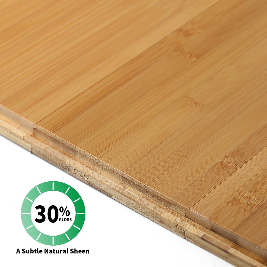 Honey bamboo planks showing the 30 gloss wear layer and the machined click edge