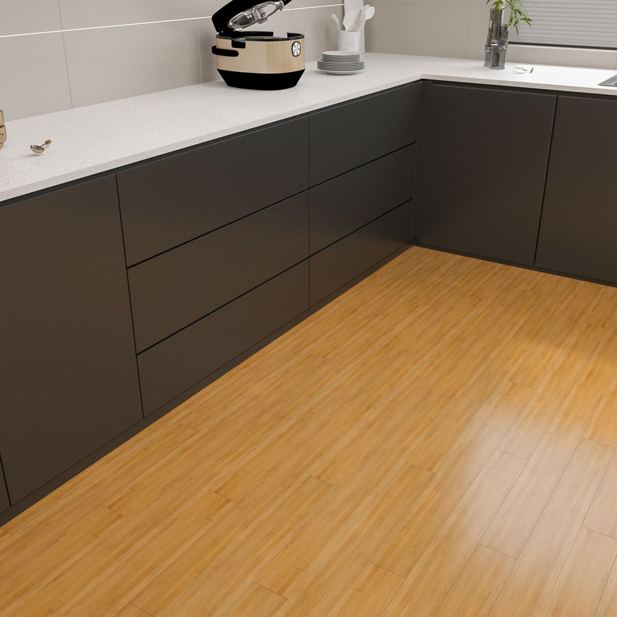 Light honey bamboo flooring installed in a kitchen