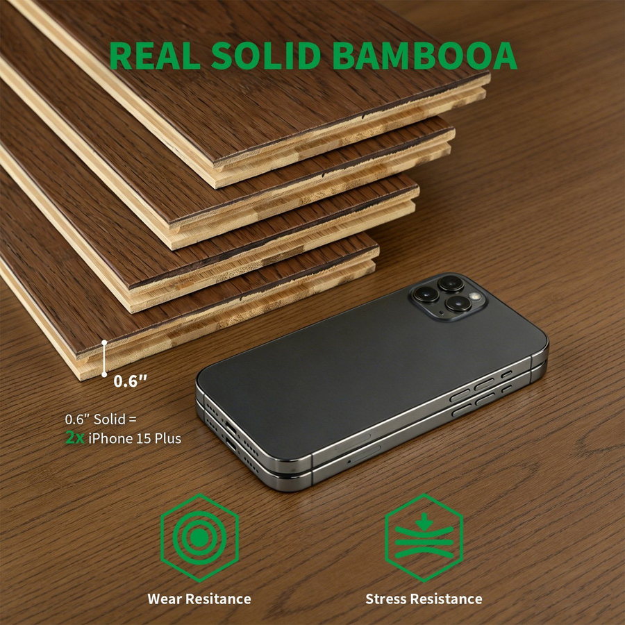 Solid bamboo flooring planks shown offcut against a full board
