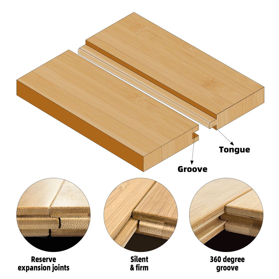 Solid 15 mm bamboo planks in light honey with the tongue and groove profile