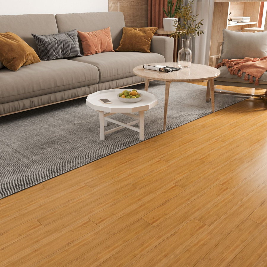 Light honey bamboo flooring laid across a living room