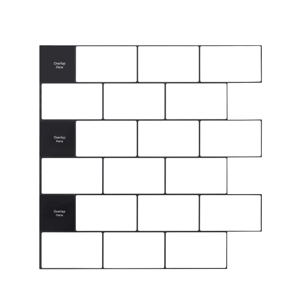 Jeedeson White with Black Grout Kitchen Backsplash Tiles Peel and Stick 10-Sheet