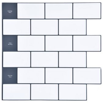 Jeedeson White with Black Grout Kitchen Backsplash Tiles Peel and Stick 10-Sheet
