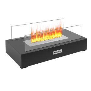 Jeedeson Ventless Fireplace - Black Glass, Rectangle Shape