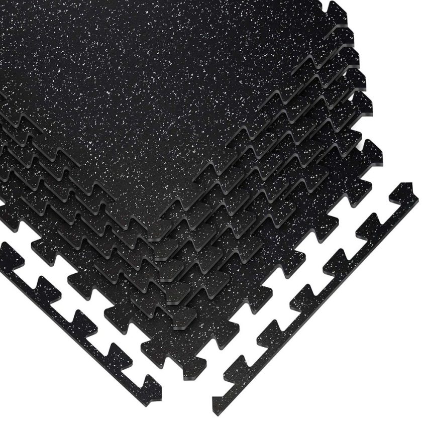 Jeedeson Best Interlocking Rubber Floor Tiles – White & Black, 24 in. x 24 in. size