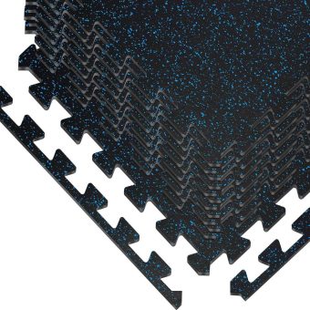 Jeedeson Gym Flooring Rubber Tiles – Black And Blue, Non-Skid, 12 Pack