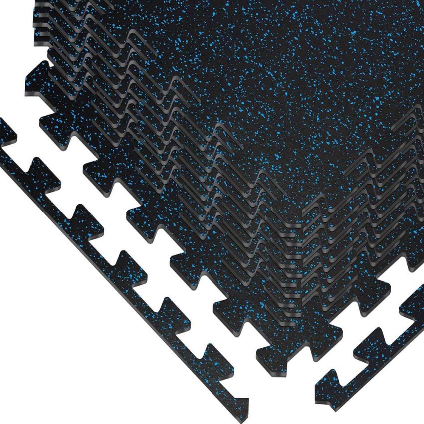 Jeedeson Gym Flooring Rubber Tiles – Black And Blue, Non-Skid, 12 Pack
