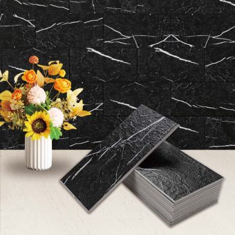 Jeedeson 3 in. x 5.9 in. Glossy Black Marble PVC Backsplash Tile, 100 Tiles, Covered 12 sq. ft.