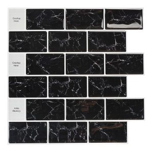 Jeedeson 11.8 in. x 11.8 in Peel and Stick Kitchen Backsplash Tile Black Marble (10-Pack)