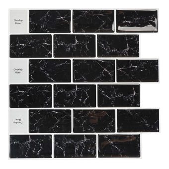 Jeedeson 11.8 in. x 11.8 in Peel and Stick Kitchen Backsplash Tile Black Marble (10-Pack)
