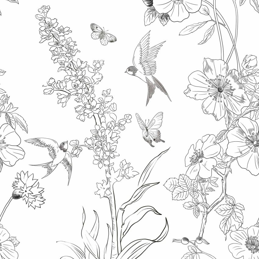 Jeedeson Waterproof Floral Bird Paper Flower Decoration on Wall 17.3 in. x 9.8 ft. Cover 14.2sq.ft.