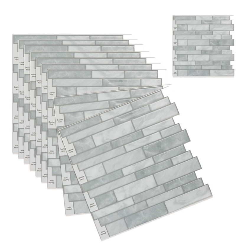 Jeedeson Peel and Stick Glass Tile Backsplash 11.8 in. x 11.8 in. (10-Pack)