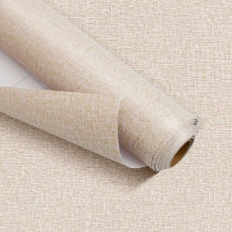 Jeedeson Beige Linen Texture Vinyl Peel and Stick Wallpaper Roll, Adhesive Removable Paper for Wall