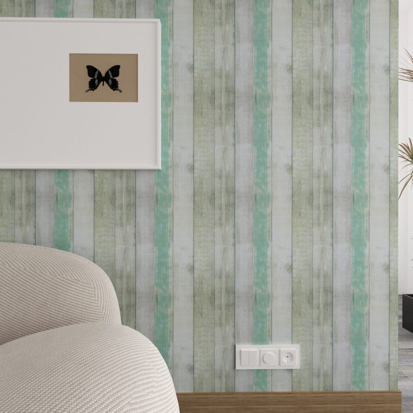 Jeedeson Gray-blue Wood Vinyl Peel and Stick Wallpaper Roll, Adhesive Removable Paper for Wall