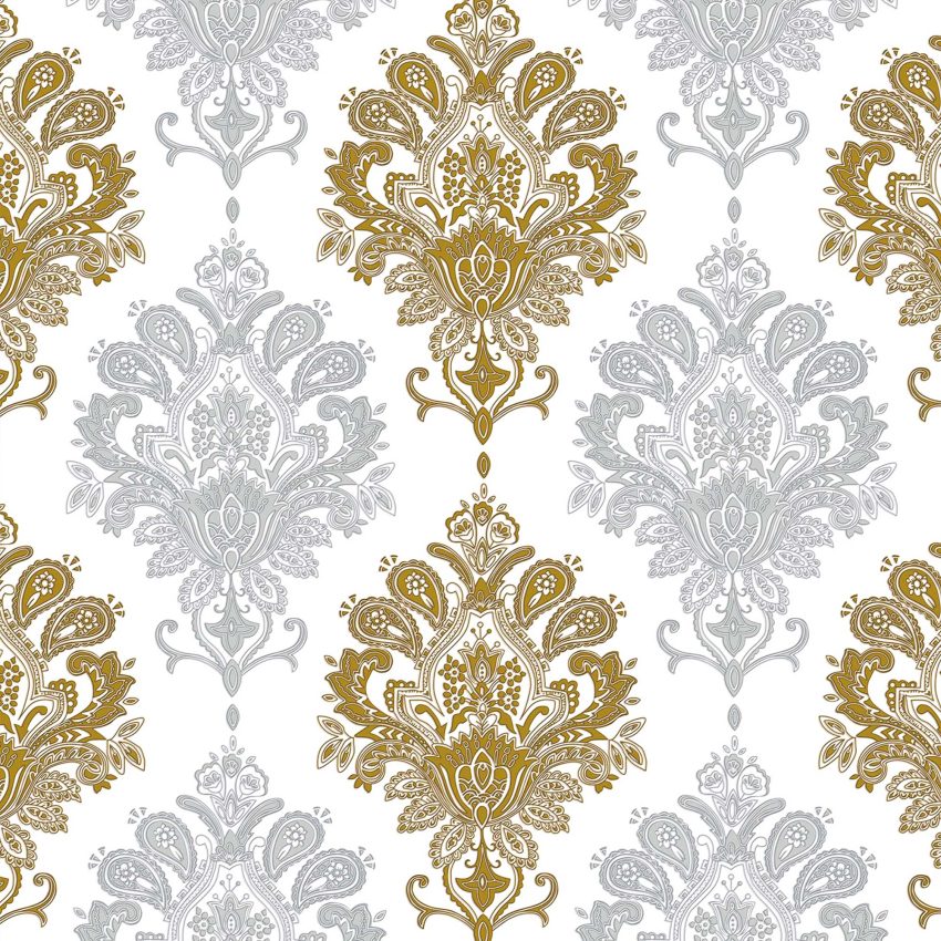 Jeedeson Gold and Silver Floral 0.18 mm Thickness Washable Removable Wallpaper