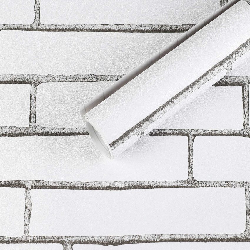 Jeedeson Literary Arts Style White Brick Shape Removable Wall Paper for Bedroom