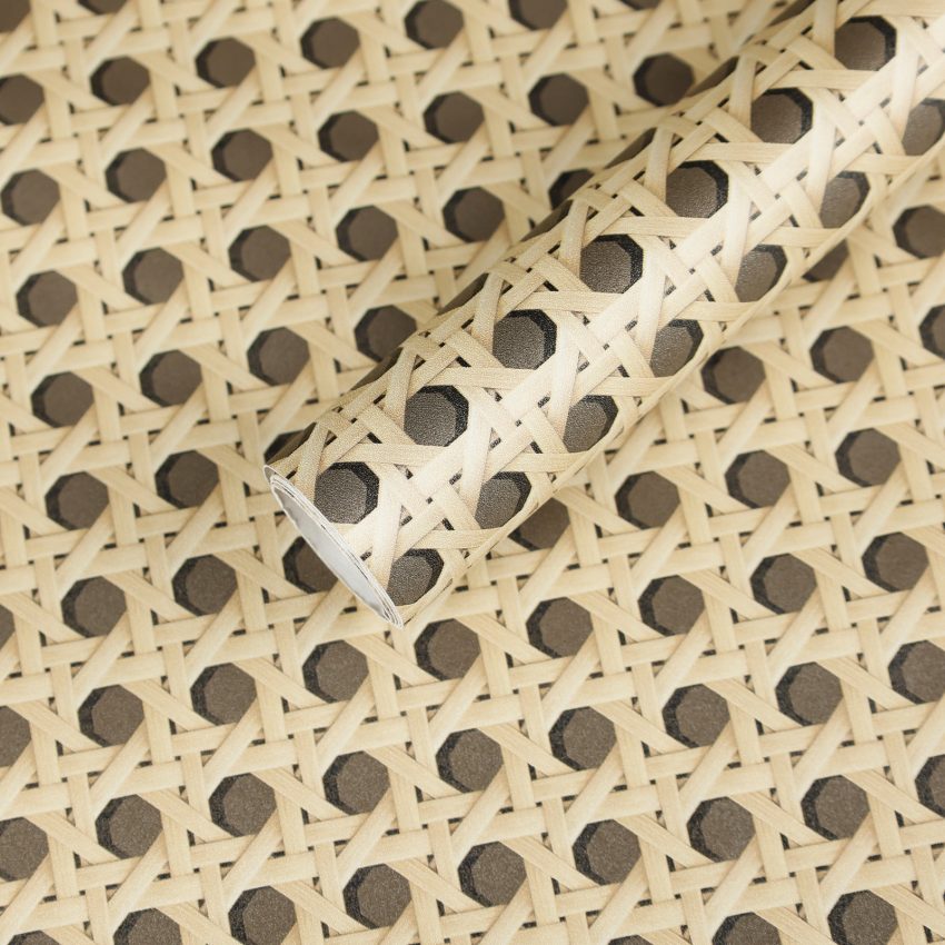 Jeedeson Farmhouse Natural Hexagon Woven Pattern Self Adhesive Wallpaper Roll for Desk Cabinet and Wardrobe