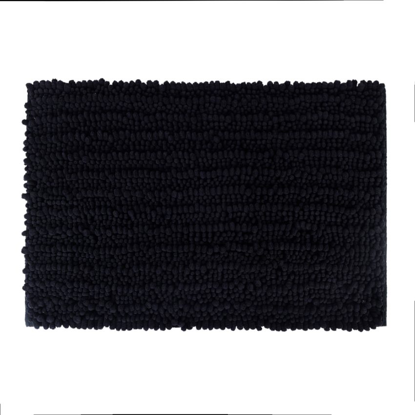 Jeedeson Black Machine Washable Bath Mat for Shower Room,Microfiber Chenille Comfortable