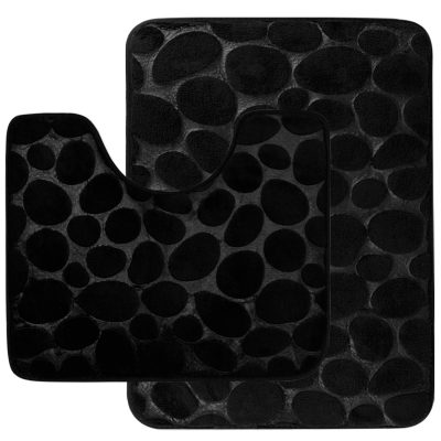 Jeedeson Super Absorbent Black Shower Stone Bath Mat,Natural-Look 3D Textured Rug