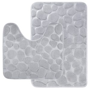 Jeedeson 2-Piece Gray Memory Foam Bath Mat Set,Anti-Fatigue Water Absorbent and Slip-Resistant