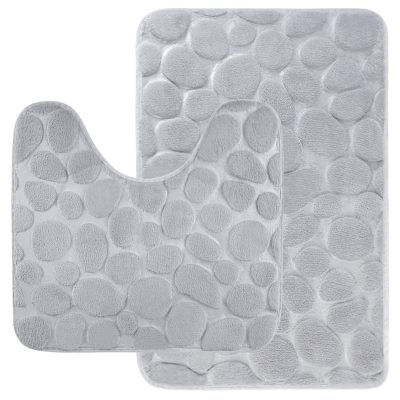 Jeedeson 2-Piece Gray Memory Foam Bath Mat Set,Anti-Fatigue Water Absorbent and Slip-Resistant