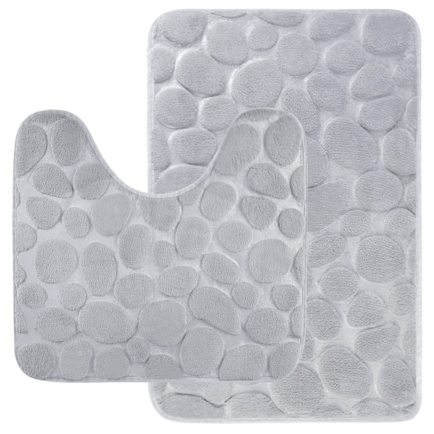 Jeedeson 2-Piece Gray Memory Foam Bath Mat Set,Anti-Fatigue Water Absorbent and Slip-Resistant