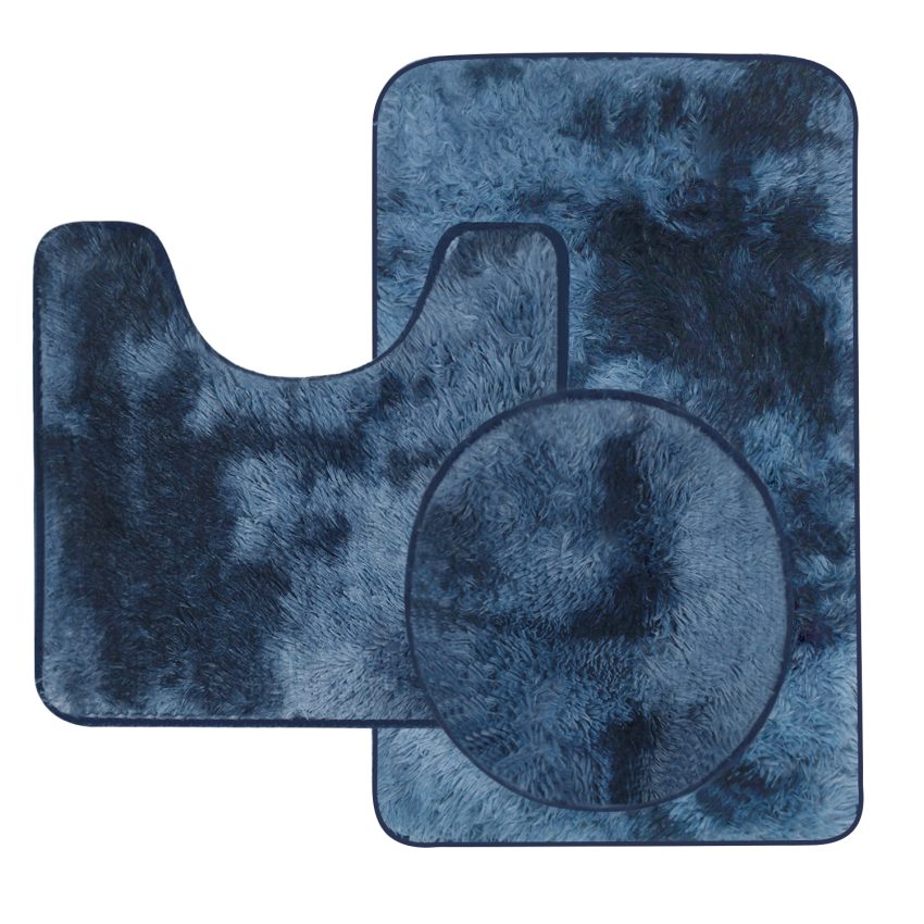 Jeedeson Blue Silk-Wool Material Bath Mat Set of 3,Breathable Mold-Resistant and All-Season Comfort