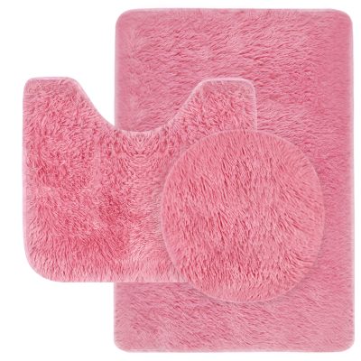 Jeedeson Pink Bath Rug 3-Piece Set,Water-Absorbent and Anti-Skid Backing