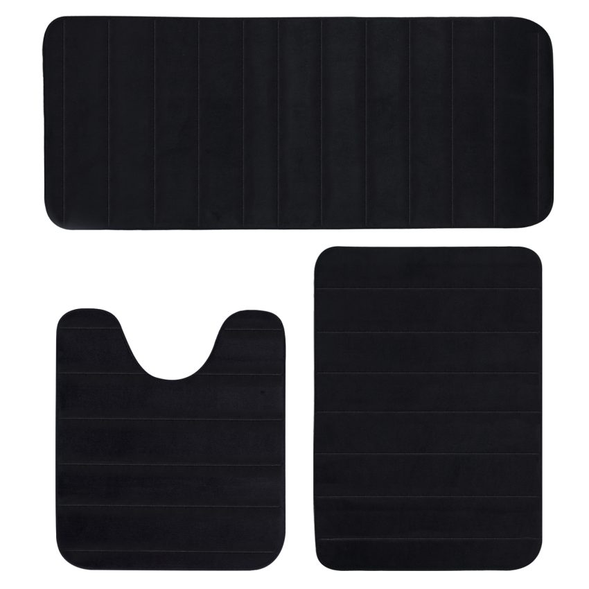 Jeedeson Black Bathroom Rug Memory Foam for Safety and Stylish Decor 3PCS