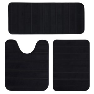Jeedeson Black Bathroom Rug Memory Foam for Safety and Stylish Decor 3PCS