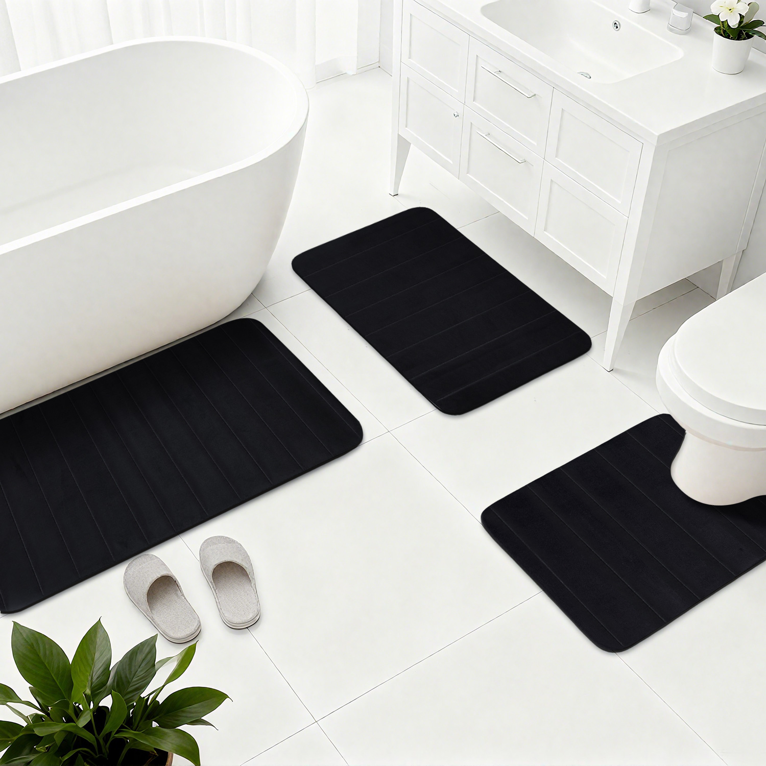 Jeedeson Black Bathroom Rug: The Perfect Blend of Safety and Style (3-Piece Set)