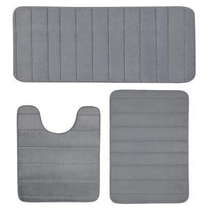 Jeedeson Horizontal Embossed Gray Bath Mat Sets for Toilet, Bathtub Absorbent Floor