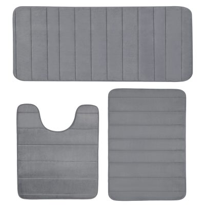 Jeedeson Horizontal Embossed Gray Bath Mat Sets for Toilet, Bathtub Absorbent Floor