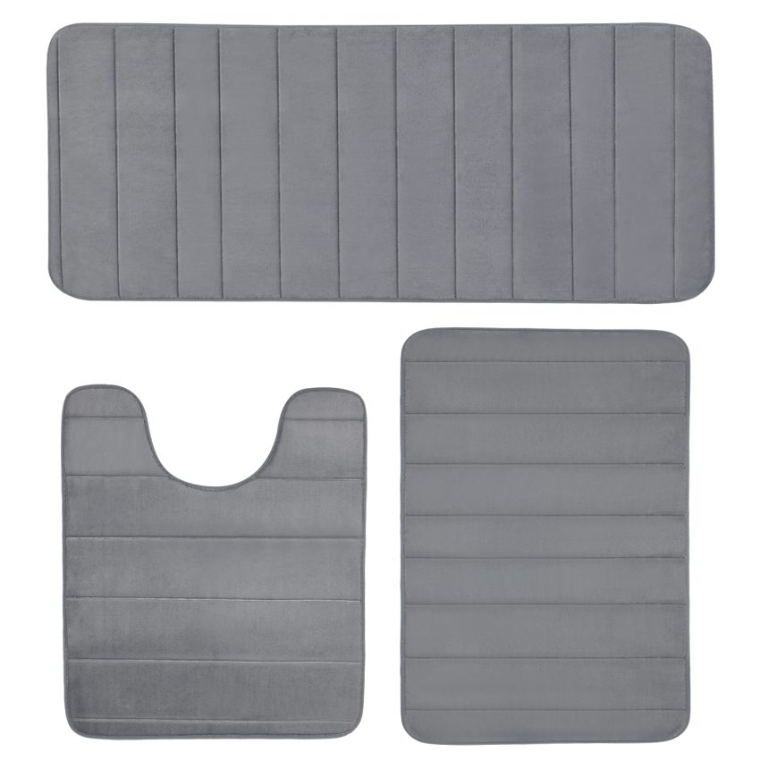 Jeedeson Horizontal Embossed Gray Bath Mat Sets for Toilet, Bathtub Absorbent Floor