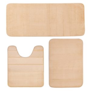Jeedeson Beige Stripe Bath Mat Foam,Home Decor for Shower and Vanity 3pcs Set