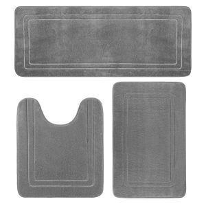 Jeedeson Ultra-Soft Gray Bathmat Set with Coral Fleece Surface,Anti-Fatigue and Slip-Resistant