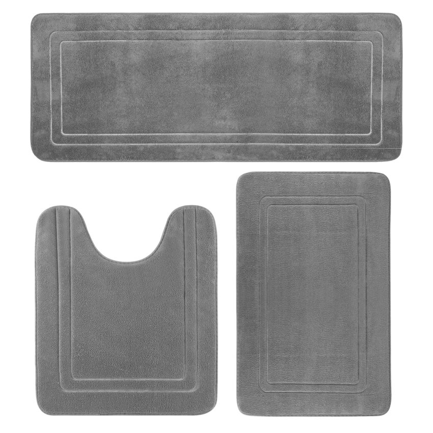 Jeedeson Ultra-Soft Gray Bathmat Set with Coral Fleece Surface,Anti-Fatigue and Slip-Resistant