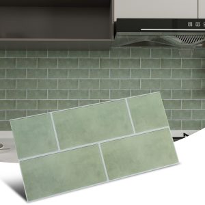 Jeedeson 5.9*11.8in Green Self-Adhesive Wall Stickers for Kitchen Bathroom, Matte Film Surface 20PCS