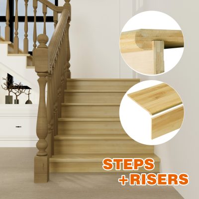 Jeedeson Premium Bamboo Stair Treads and Reversible Riser Kit for Stair Remodel