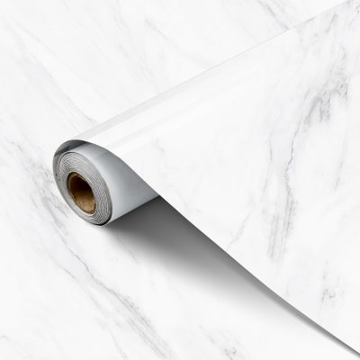 Jeedeson White Marble Peel and Stick Kitchen Wallpaper, PVC Greaseproof Wall Sticker, 1-Roll
