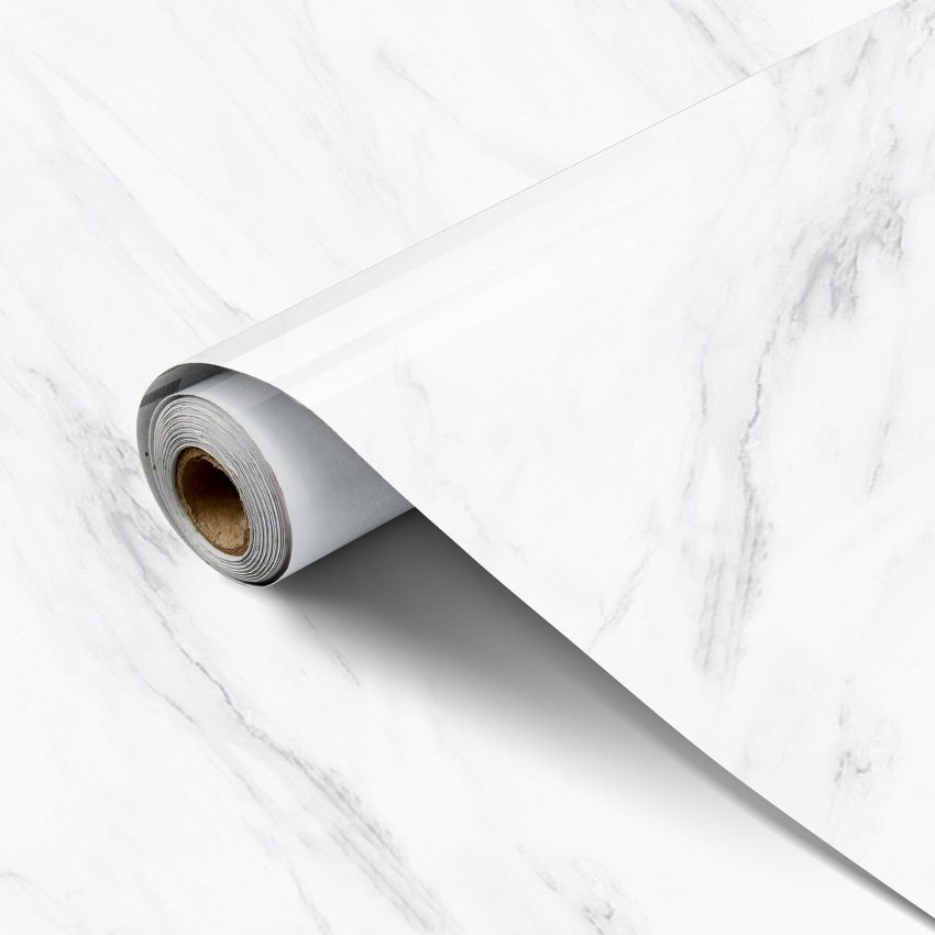 Jeedeson White Marble Peel and Stick Kitchen Wallpaper, PVC Greaseproof Wall Sticker, 1-Roll