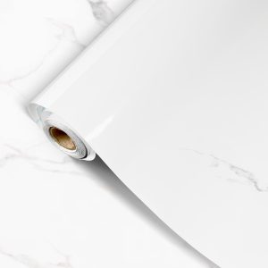 Jeedeson 15.75 in. x 196.85 in. White Marble Peel and Stick Kitchen Wallpaper with Ventilation Grooves