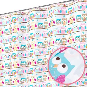 Jeedeson Cute Owl Pattern Shower Curtain for Kids Bathroom，Fun Cartoon Animal Prints