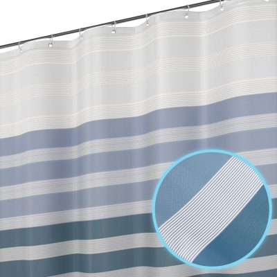 Jeedeson Premium Blue and White Striped Shower Curtain, No-Drill Tension Rod