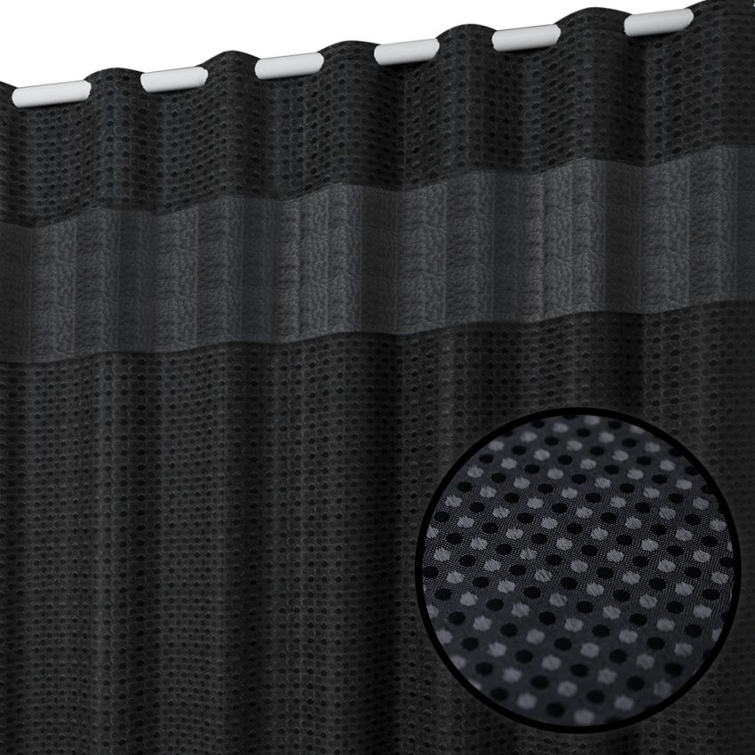 Jeedeson Detachable Double-Layer Black Waffle Weave Shower Curtain with Snap-in Liner