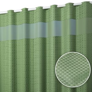 Jeedeson Green Waffle-Weave Shower Curtain with Magnetic Bottom Edge Anti-Flutter Design
