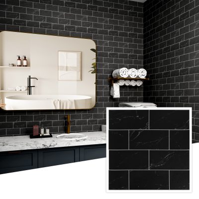 Jeedeson 30-Pack Black Subway Wall Tile, 12 in. x 12 in. Peel and Stick Wall Tile for Kitchen Bathroom (30 sq. ft.)