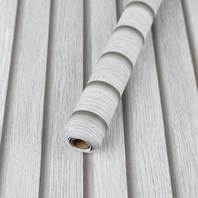 Jeedeson White Wood Slat Grain Clearance Peel and Stick Wallpaper 15.7 in. w x 9.8 ft