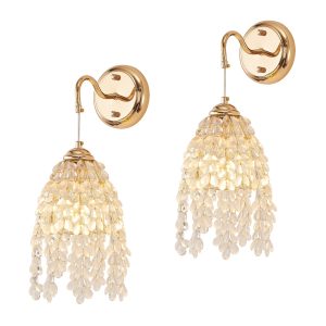 2-Pack Vintage Crystal Wall Sconce Fixture with Hanging Crystals, Gold Luxury Crystal Drops Shade Wall Light
